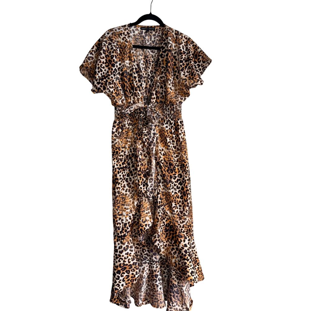 America & Beyond Leopard Print Kimono Coverup Duster Tie Waist Size Medium - Picture 4 of 7